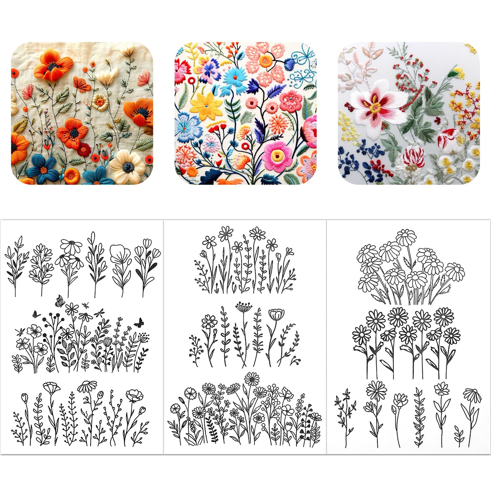 MININUSI 100 Motifs De Papier Broderie Soluble, Stabilisateur Soluble Dans L 'eau Autocollant Fleurs Plantes, Stabilisateurs De Couture à La Main Pour Sacs, Chemises, Jeans, Echarpes, Chapeaux, Nappes
