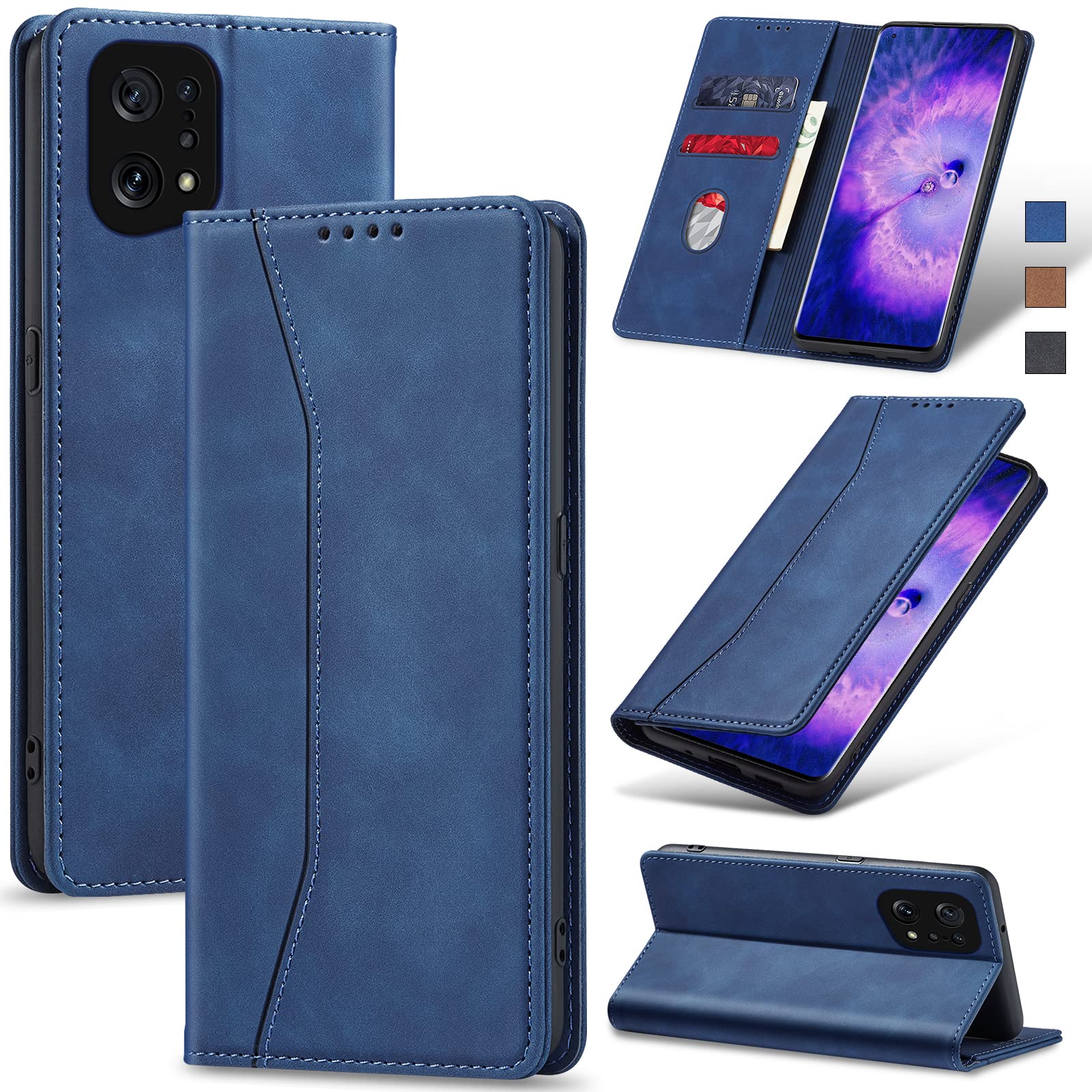 KANVOOS Cover per Oppo Find X5 Lite 5G, Cover a Libro Portafoglio in Pelle PU [Porta Carte] [Magnetica], Antiurto Flip Case Custodia per Oppo Find X5