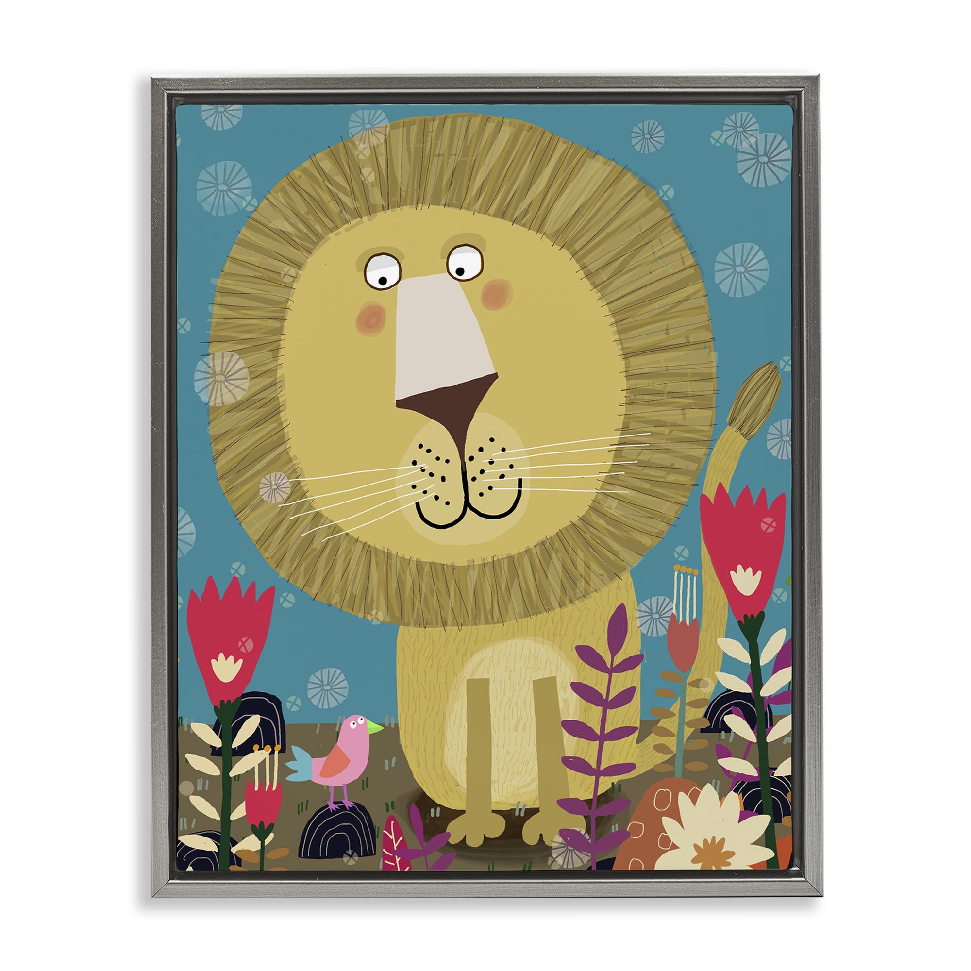 'Boho Lion & Flowers'| Floating Frame Canvas Art