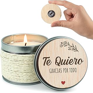 CONTRAXT Regalo original Vela con tarjeta de madera Te quiero. Regalos aniversario pareja cartas amor novio novia Vela con...