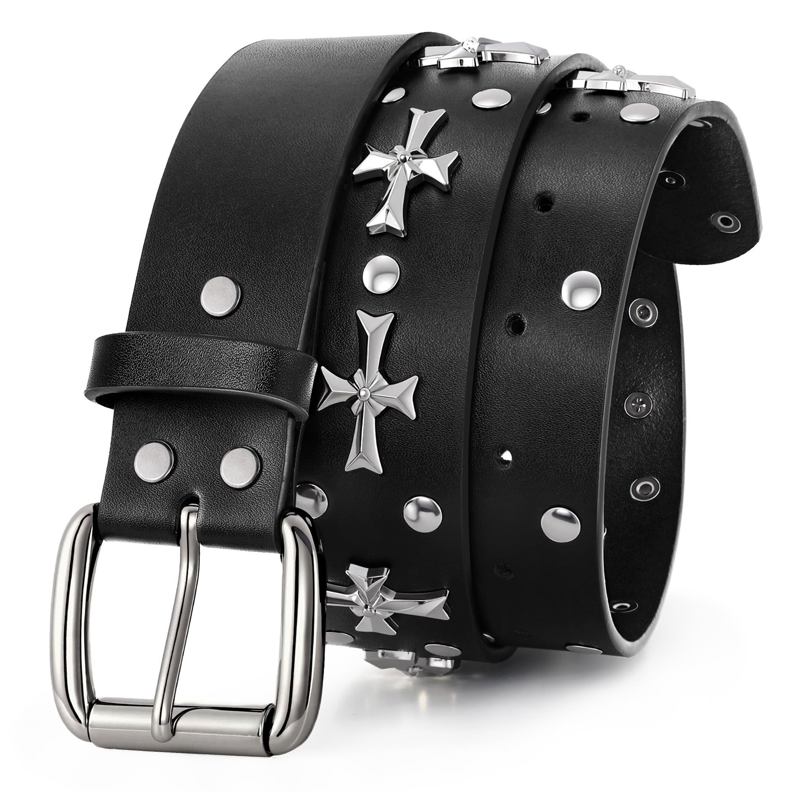 Stylish Studded Belt for Men Women Goth Punk Belts with Gold/Silver Buckle Mens Leather Belts for Jeans Pants