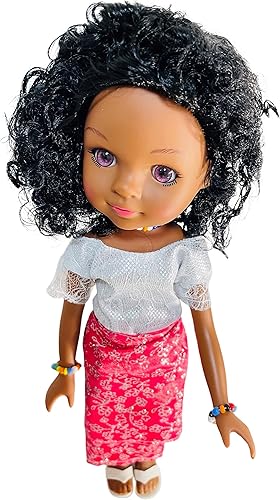 Miniatura 3 de Auldon Toys Amaka Girl Doll - Muñeca pequeña africana negra de 14 pulgadas, regalo para niños mayores de 3 años