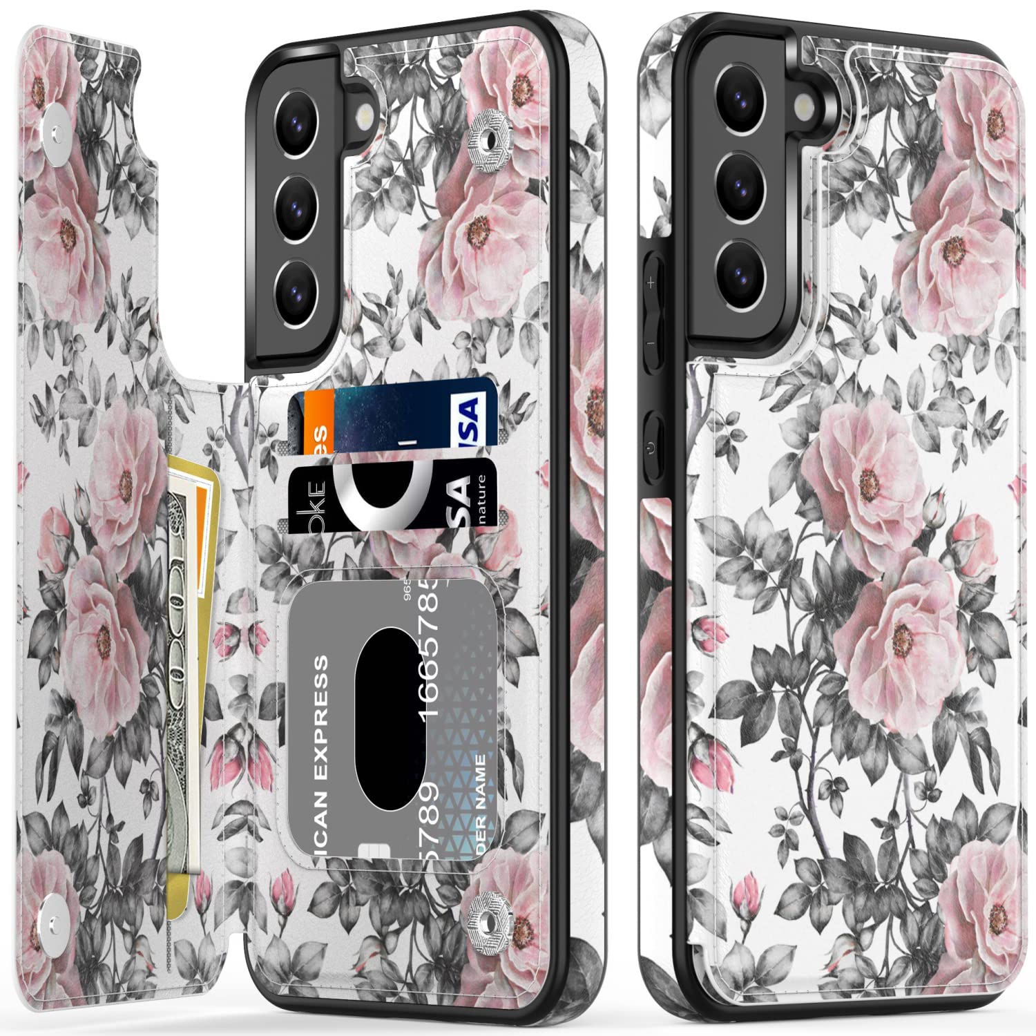 LETO Galaxy S23+ Plus Case,Luxury Flip Folio Leather Wallet Case Cover with Fashion Designs for Girls Women,Card Slots,Phone Case 6.6" Elegant Pink