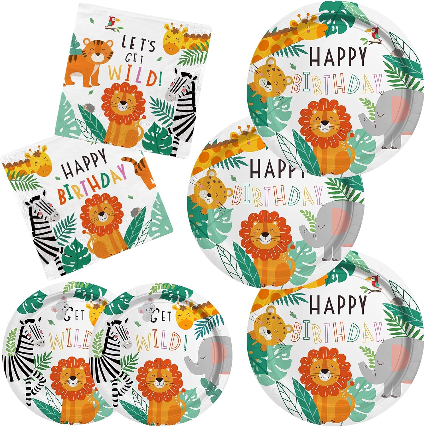 Gatherfun Safari Birthday Party Supplies Jungle Disposable Paper Plates Napkins for Safari Jungle Theme Birthday Decorations, Serve 50