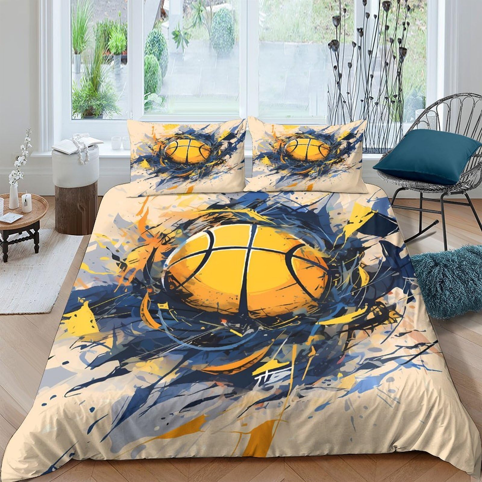 Ctjqhvkz Style-7 3D Printed Basketball Splash Fitted Sheet Microfiber Soft Breathable Graffiti Bed Cover For Bedroom Dorm Decor Single（135X200cm）