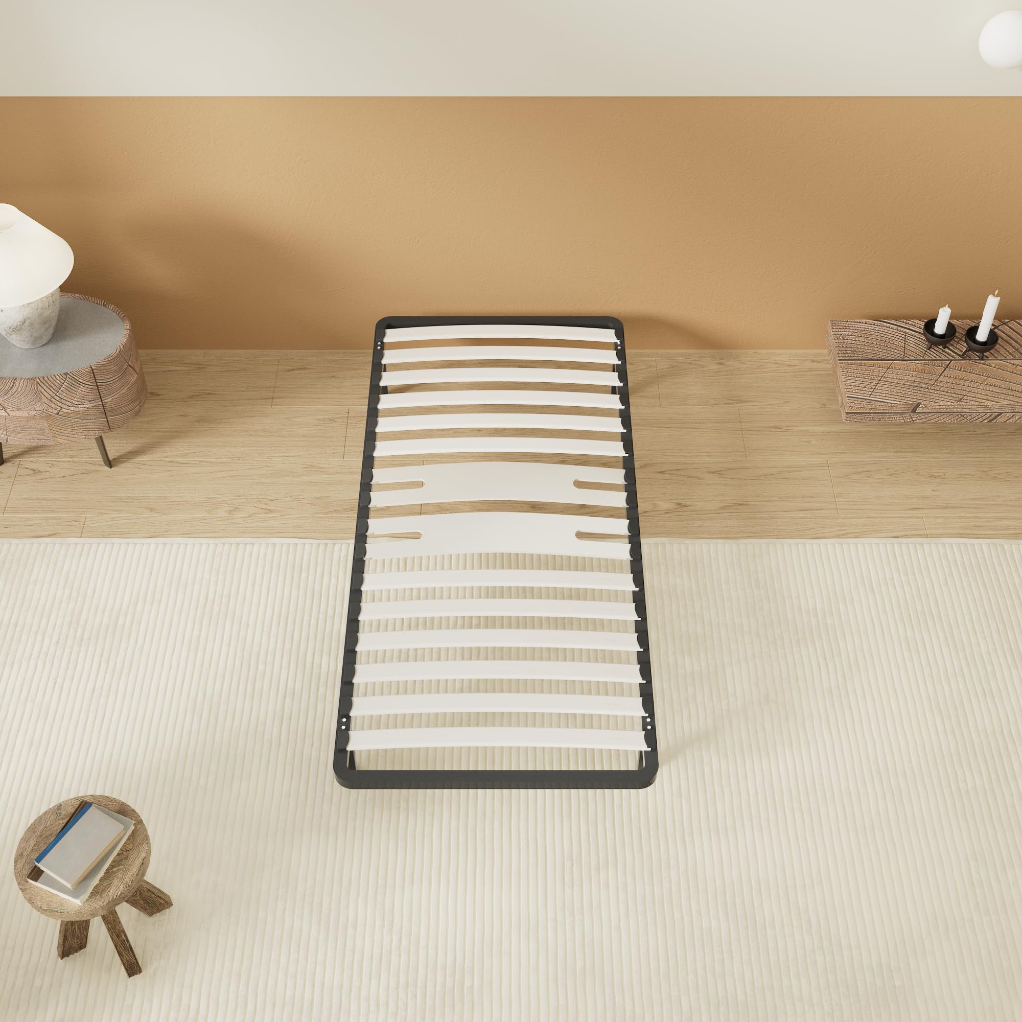 NOVEMBER Sommier à Lattes en Bois, Cadre en métal, Lattes en Bois Flexible, 2 Doubles Lattes de Renfort Lombaire, 7 Pieds, lit très Stable, Solide et Durable, Style Industriel (90 x 200 cm)