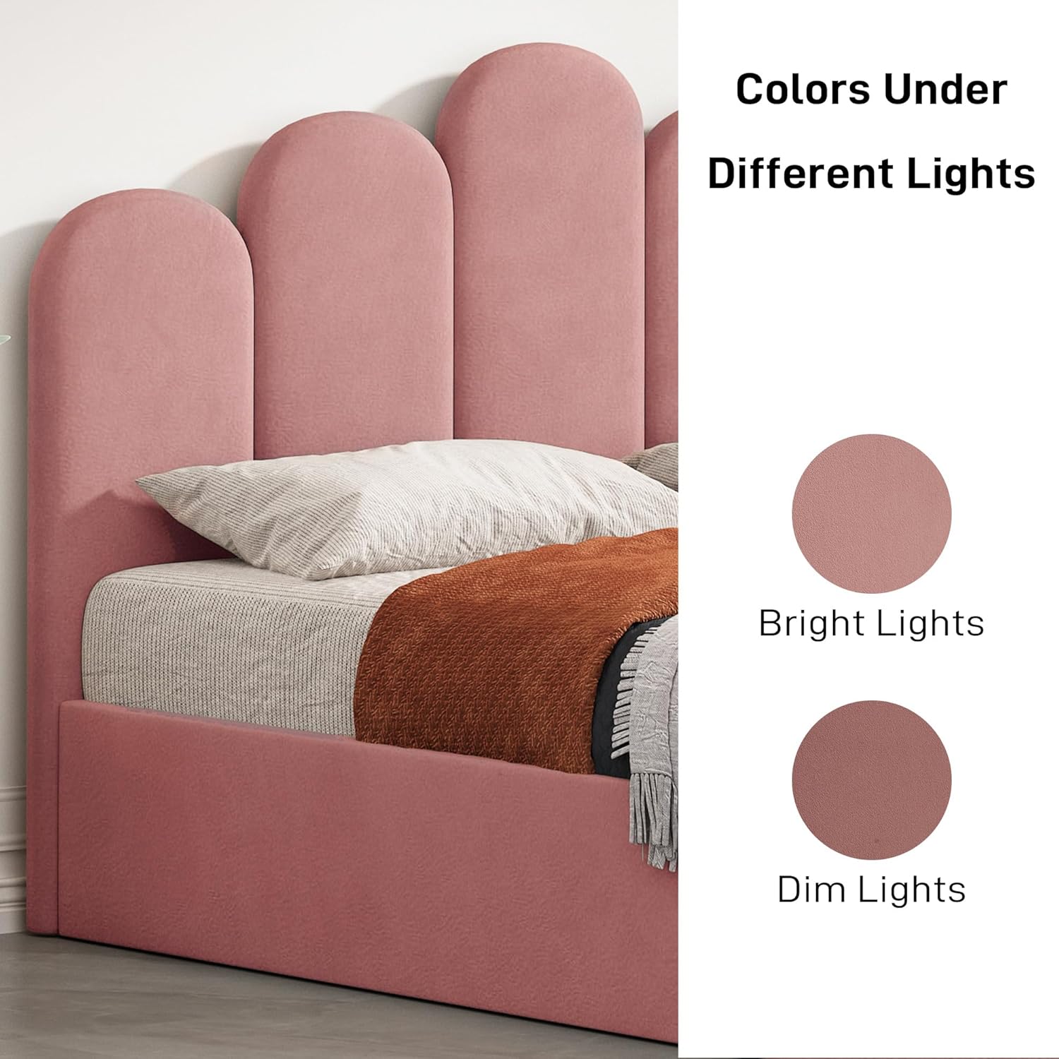 Full Size Lift Up Storage Bed Frame with Modern Headboard for Girls, Velvet Fabric Upholstered Platform Bed with Hydraulic, Wooden Slat Support, No Box Spring Needed, Easy Assembly, Pink