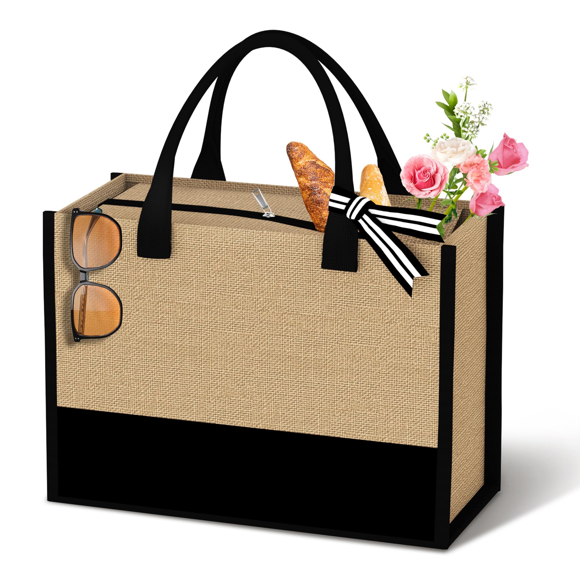 AUNOOLInitial Tote Bag and Makeup Bag Canvas Beach Bag Personalized Birthday Gifts Bridesmaid Gifts