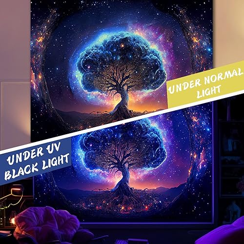 Miniatura 3 de Avinyl Tapiz de árbol de luz negra y espacio para dormitorio, 60 x 79 pulgadas, tapiz grande de árbol de la vida con luz negra para niña, decoración