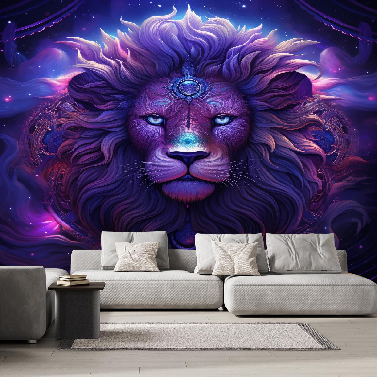 Peinture murale lion pour masquer un mur abîmé papier peint panoramique intissé facile à poser