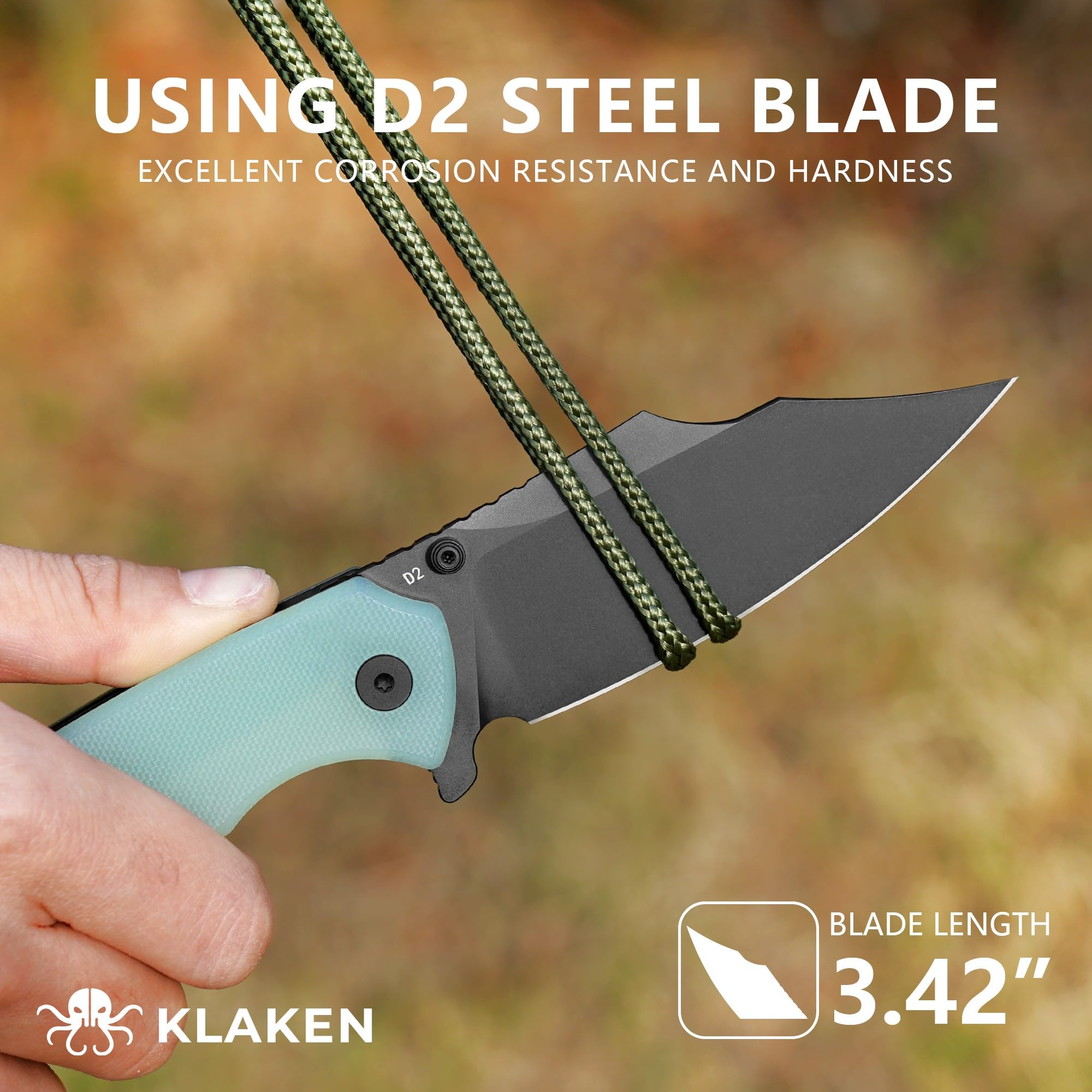 KLAKEN Specter Broad D2 Folding Pocket Knife, G10 Survival Outdoor Knife view 2