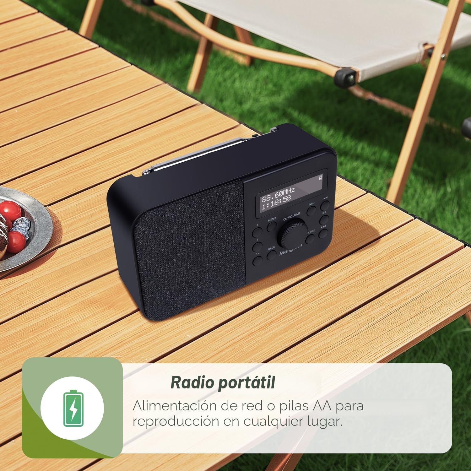 PR2S Radio Digital Dab portátil y Radio FM, Altavoz Bluetooth, Dab Personal con Pantalla, Despertador, 40 emisoras presintonizadas, Auriculares, Pilas y Fuente de alimentación-Negro