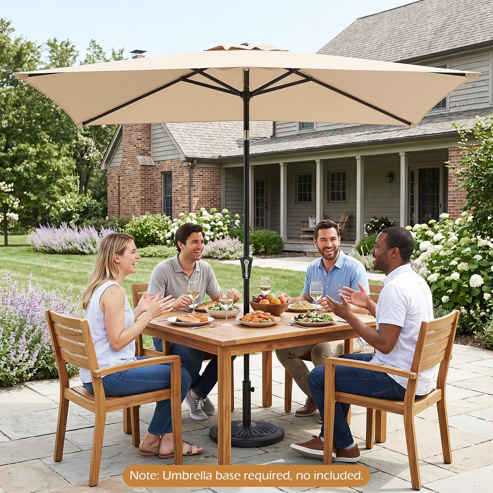 COSTWAY Sonnenschirm 300 x 200 cm, rechteckiger Balkonschirm, beidseitig um 30° knickbar, Gartenschirm mit Kurbel, Terrassenschirm, Marktschirm für Balkon, Garten, Terrasse (Beige)