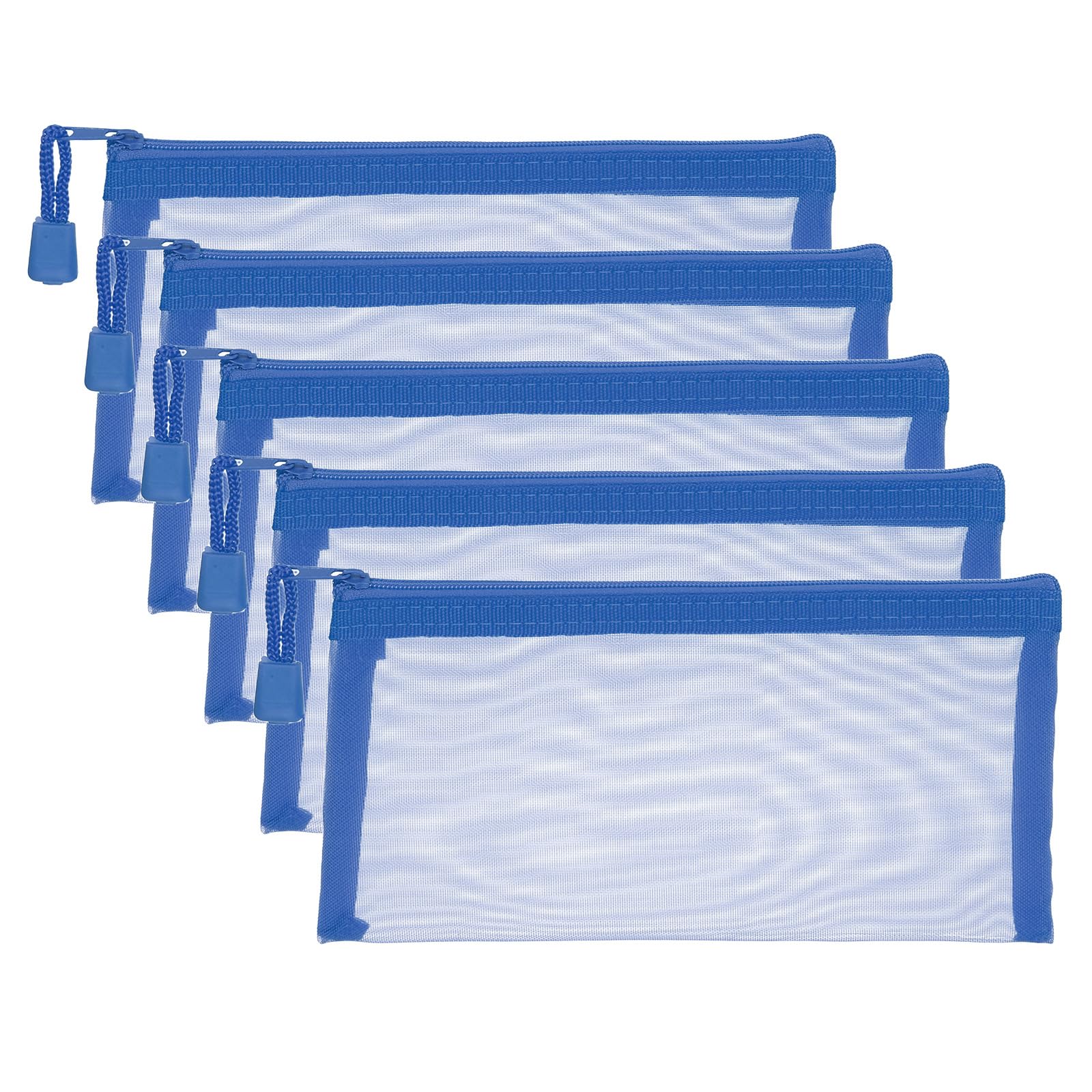 PATIKIL A6 Mesh Zipper Pouch Bags, 5 PCS Mesh Bags with Zipper Plastic Storage Pocket for Organizing File Beads Office Home Supplies, 10x20cm, Blue