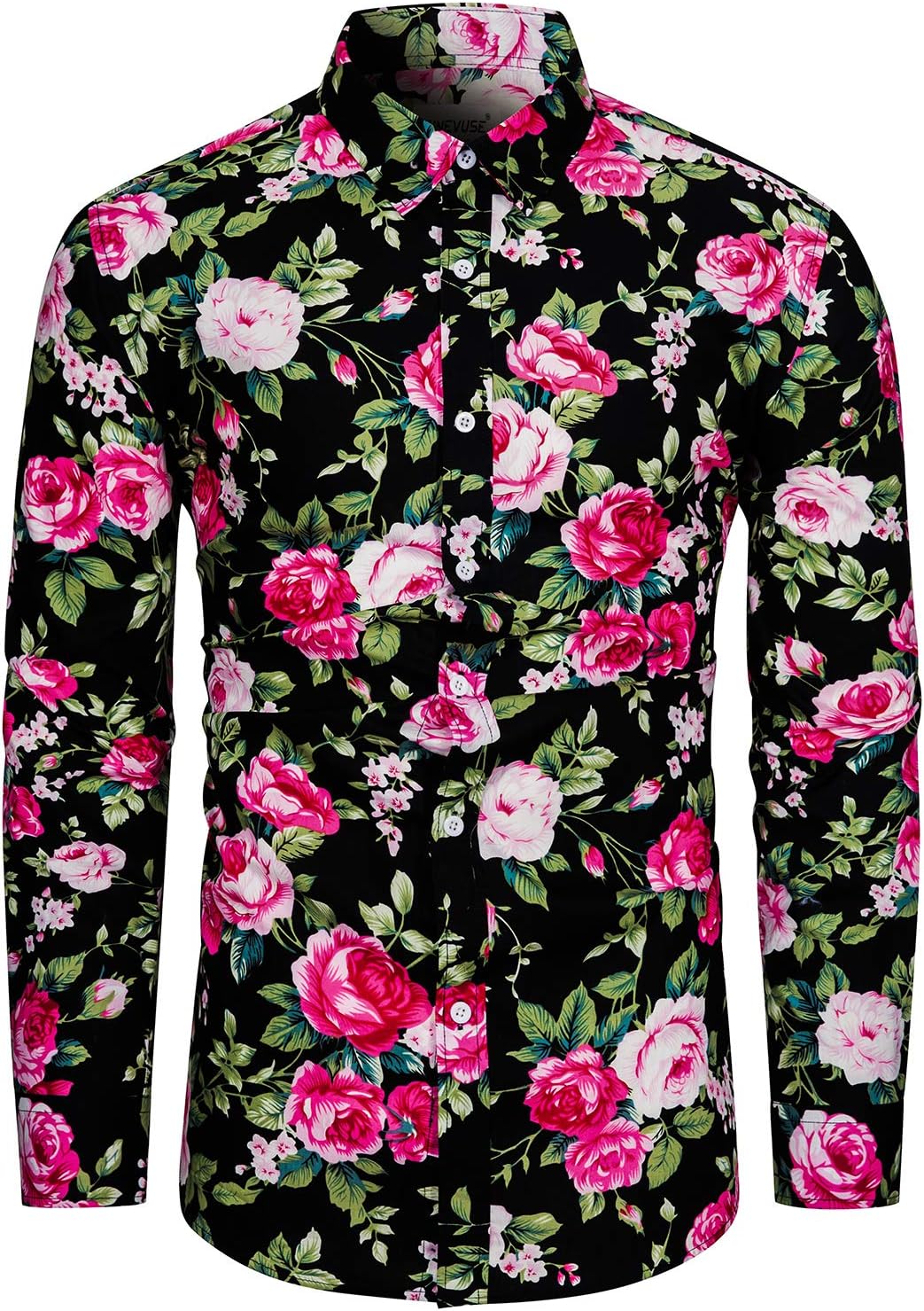 TUNEVUSE Mens Long Sleeve Floral Dress Shirt Flowered Pattern Print Button Down Shirts Cotton