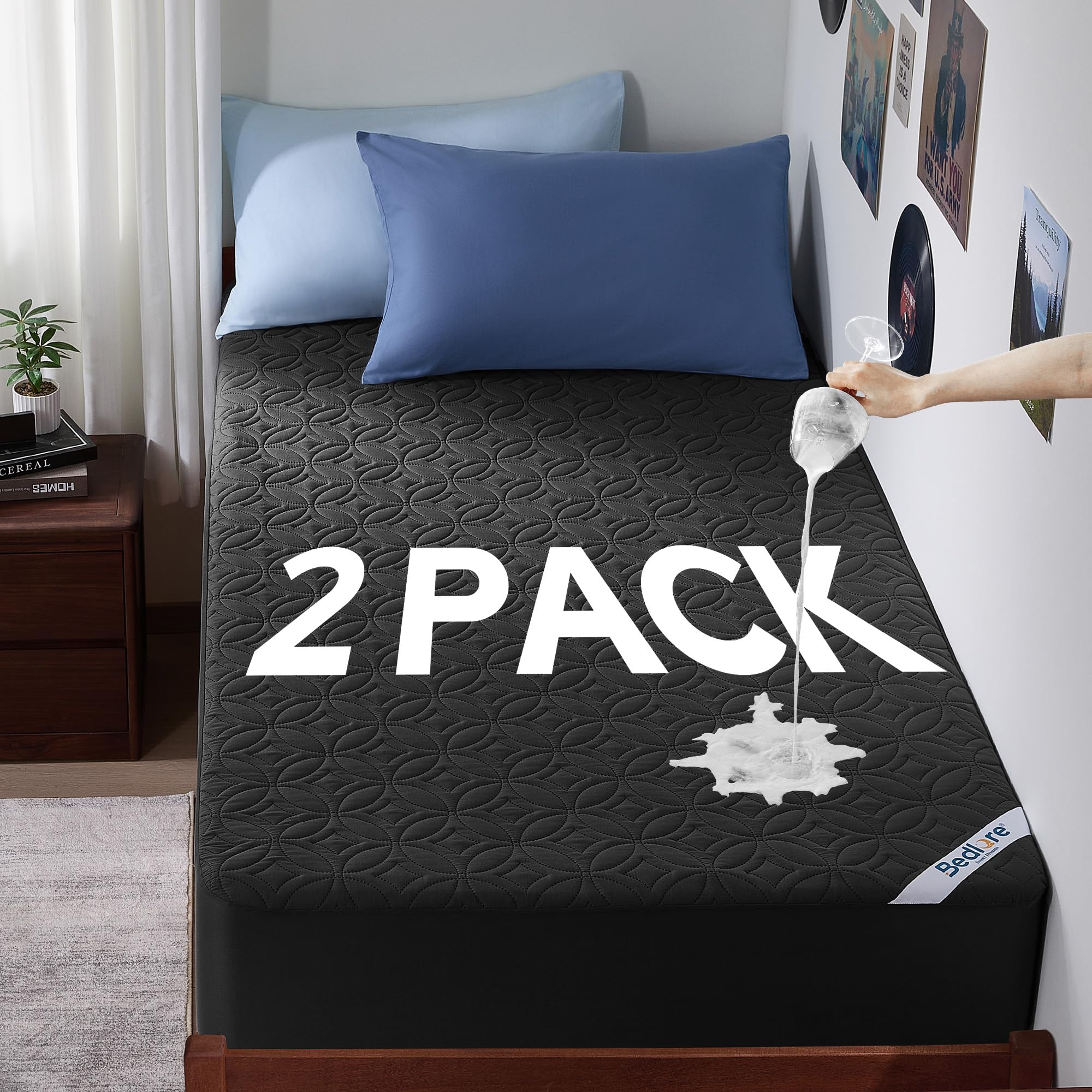 2 Pack Waterproof Mattress Protector Twin XL, Deep Pocket, for College Dorm