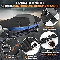Vista 6 de Funda para barco 1600D + 1200D con bucles de 2 pulgadas de ancho para remolque y amarre, ultraduradera, impermeable, se adapta a Tri-Hull, V-Hull