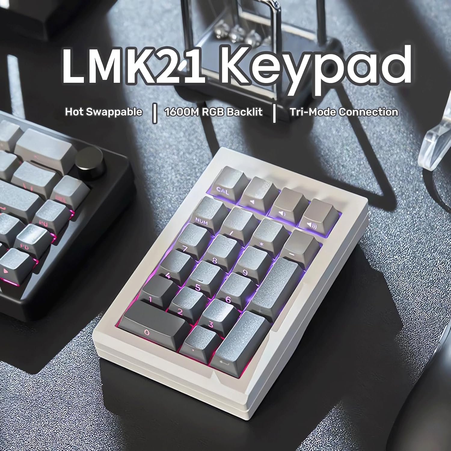 LMK21 Aluminum Alloy Mechanical Number Pad,VIA Programmable Wireless Numeric Keypad Tri-Mode BT5.0/2.4G/Type-C Rechargeable Numpad RGB Hot-Swap Gasket Keypad for Laptop/PC/TKL Keyboards