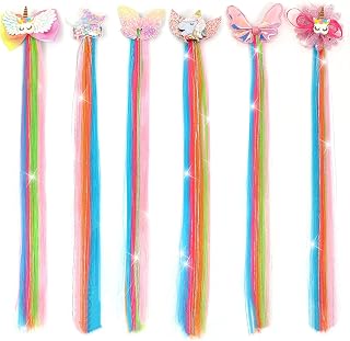 6 Pcs Unicorn Hair Bows Hair Clips For Girls Rainbow Hair Extensions For Kids Toddler Kids Ponytails Hand-made Cute Glitter Hair Accessories