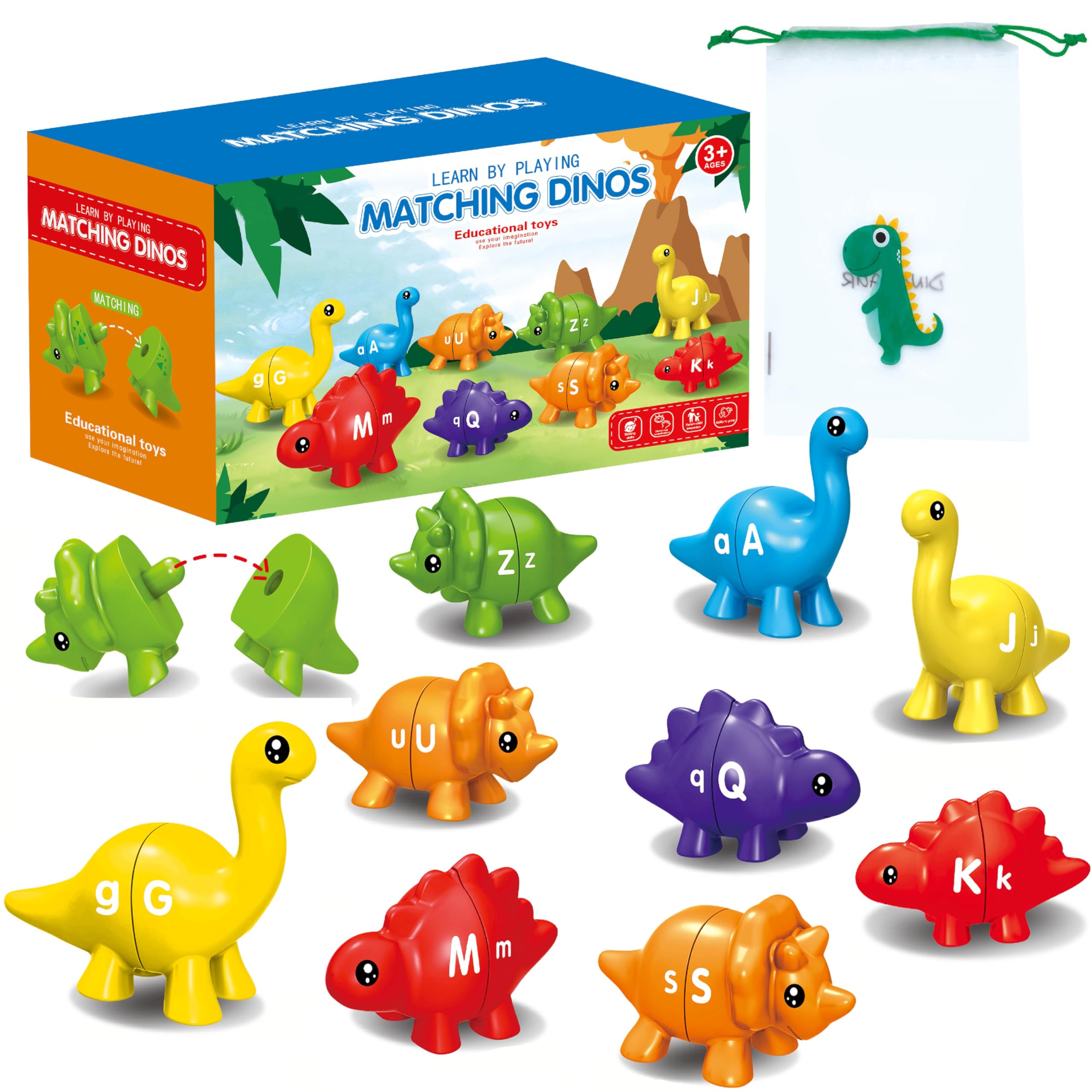 DB Learning Toys for 3,4,5 Years Old Toddler, Dinosaur Montessori Alphabet Matching & Sorting, Children's Gifts for Baby Boys Girls