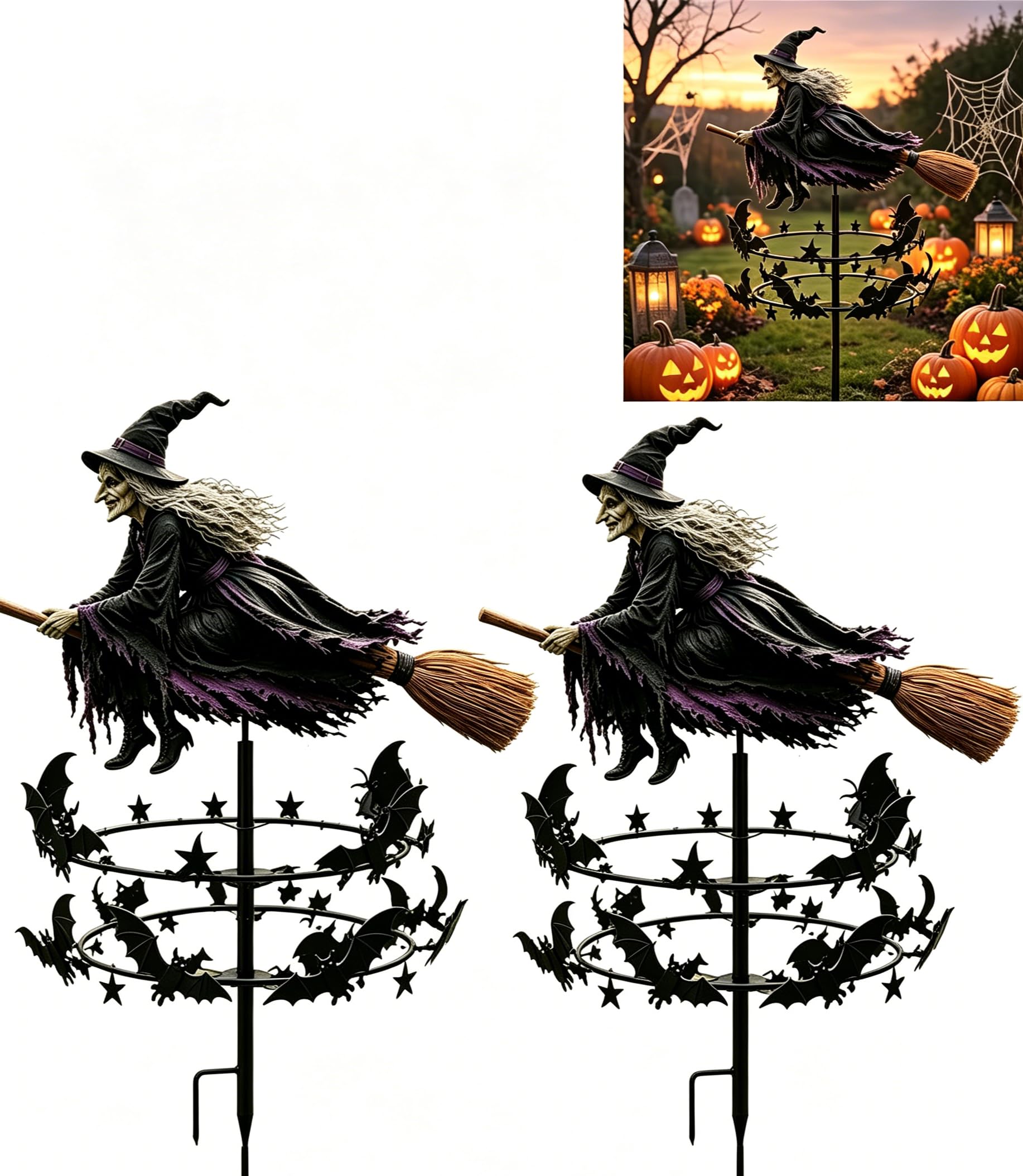The Enchanted Witch Garden Winc Spinner, Metal Halloween Yard Art Outdoor Decor, Halloween Decorations Outdoor, Spooky Wind Spinners for Patios Yards Gardens Fall Decorations