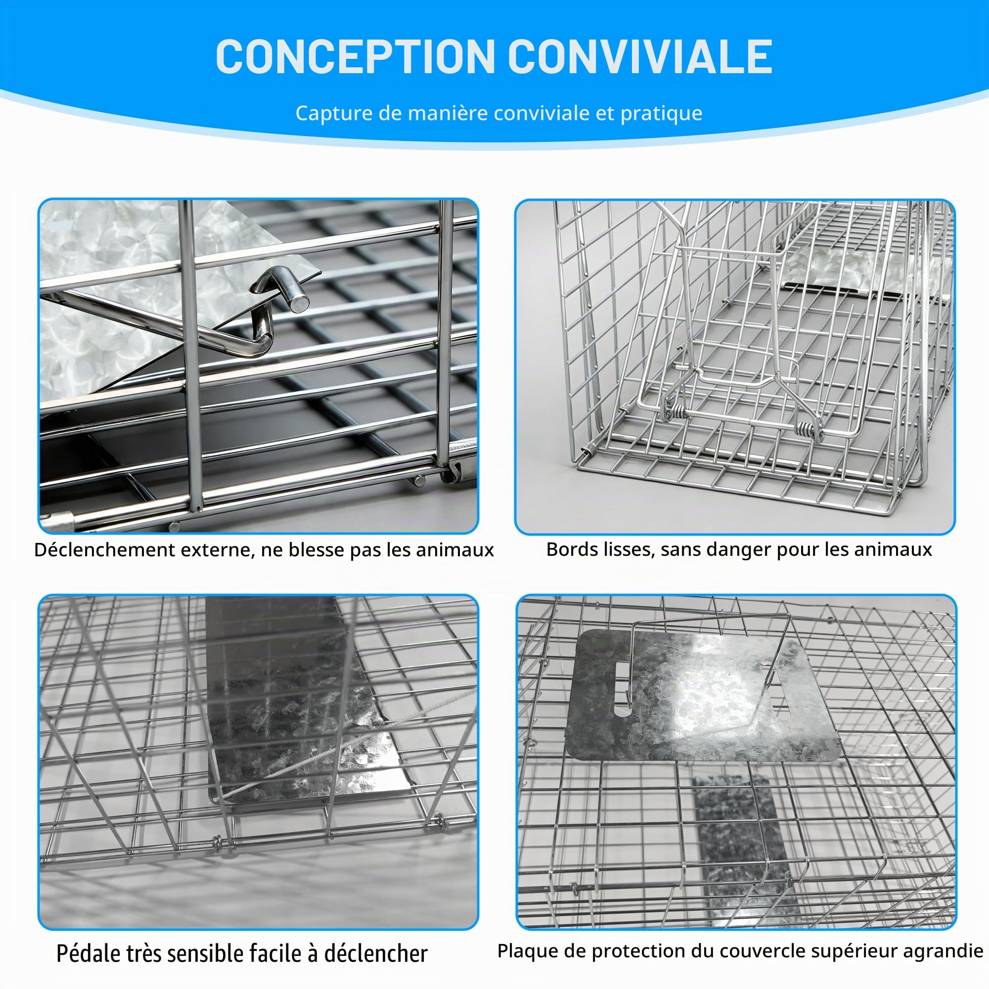 Pièges à Chat - Piège Animalier Vivant - Piège de Capture Animaux sans Cruauté, Pliable, Grand piège à martre pour Chat, Renard, Rat - 79 x 33 x 28 cm