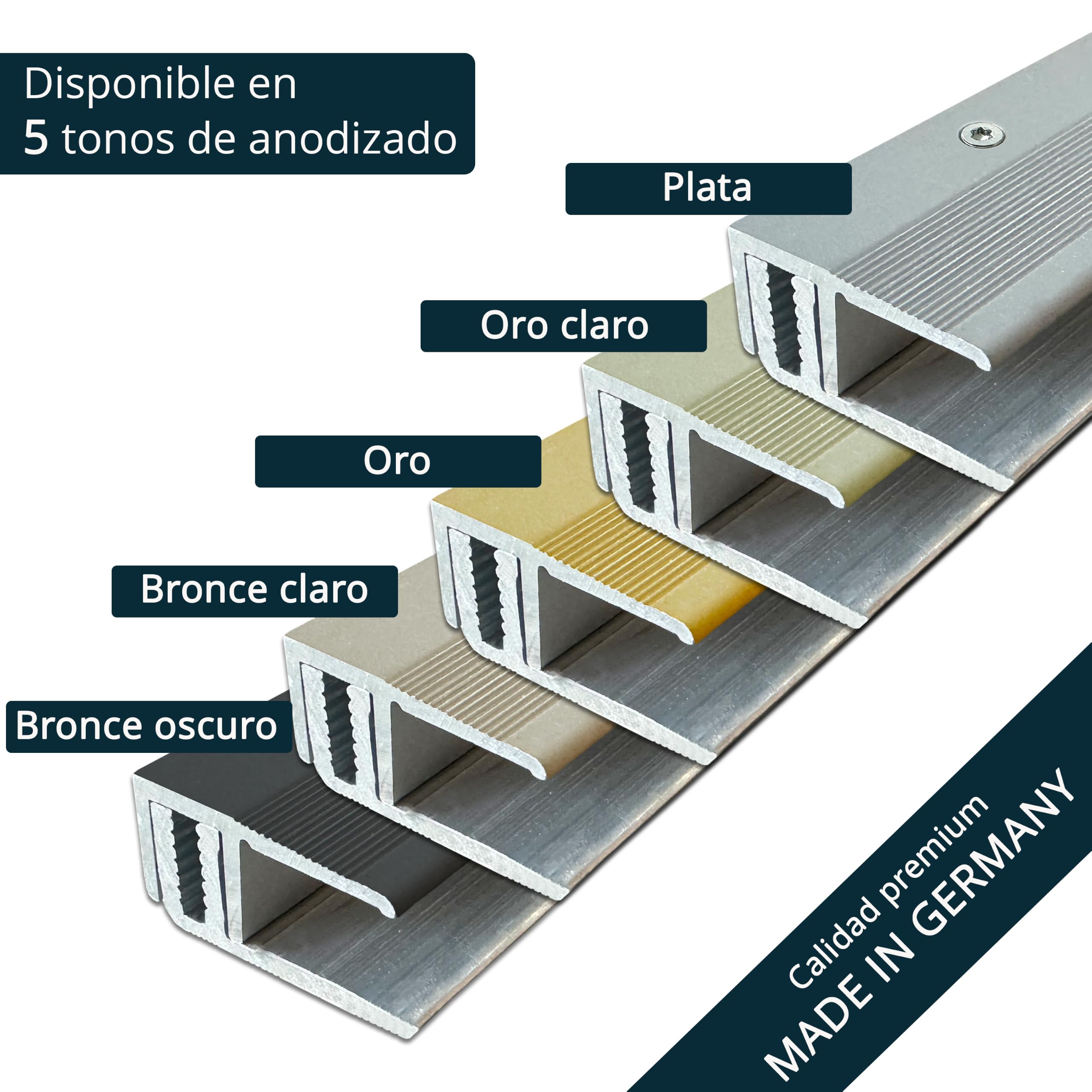 ufitec - Sistema de perfiles para parquet y suelos laminados para alturas de revestimiento de 7-16 mm, disponible en varios colores (perfil de terminación, largo 270 cm, dorado)