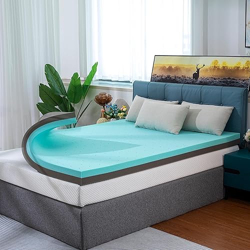 Miniatura 1 de ASKME Cubrecolchón Queen de 4 pulgadas de espuma viscoelástica de gel ventilado y soporte de carbón de bambú, suavidad ajustable, alivio del dolor