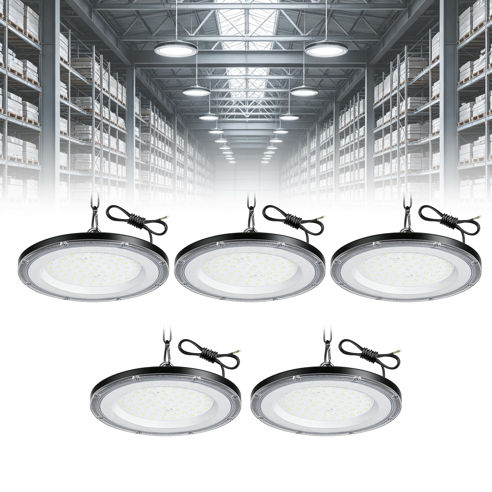 Worshow 200W UFO LED High Bay Light, 20000LM 6500K IP65 Waterproof, 5 Pack — image 1