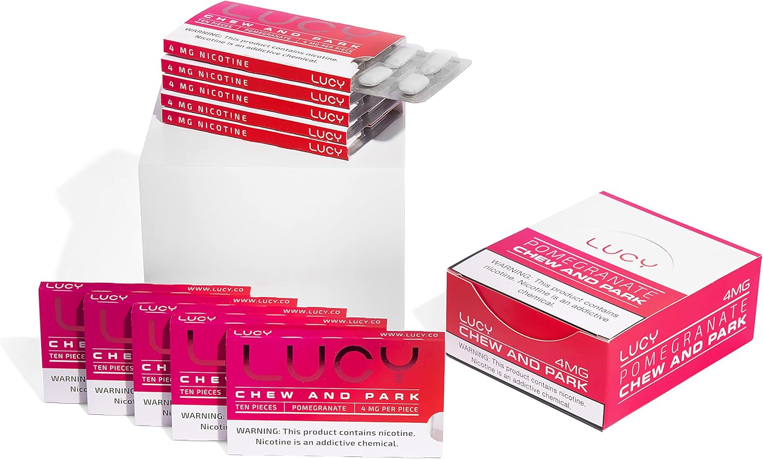 Lucy Chew and Park Nicotine Gum 4mg Pomegranate Flavor 10 Pack, Cleaner Nicotine, Great Taste, Nicotine Alternative, Convenient, Use Anywhere : Health & Household