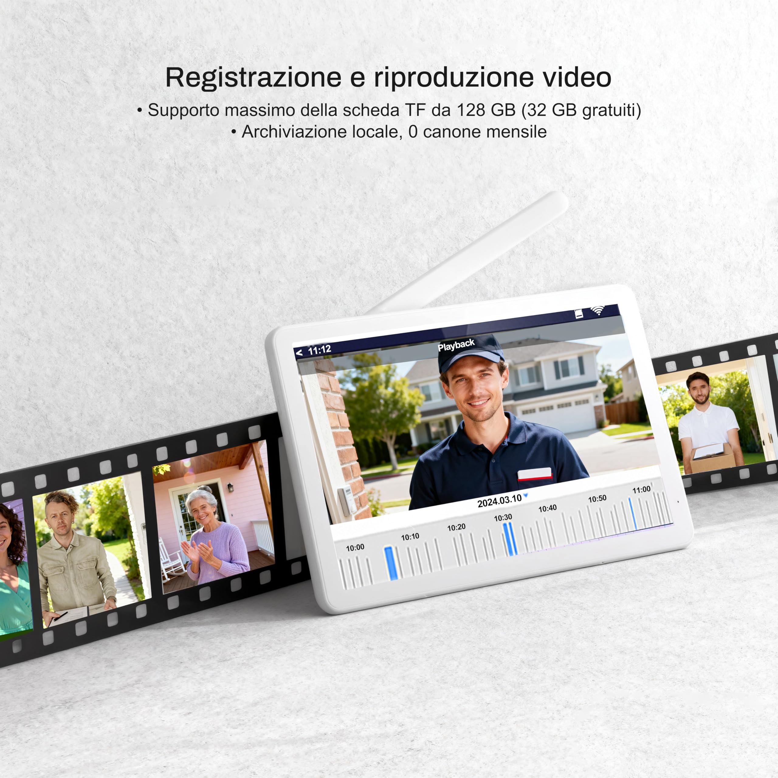 Wifi Videocitofono Senza Fili 1080p HD Ultrasottile da 8 Pollici,Supporto APP TUYA, Telecamera a 160 Gradi,Visione Notturna,Rilevamento del Movimento PIR,Archiviazione Video Gratuit,IP65