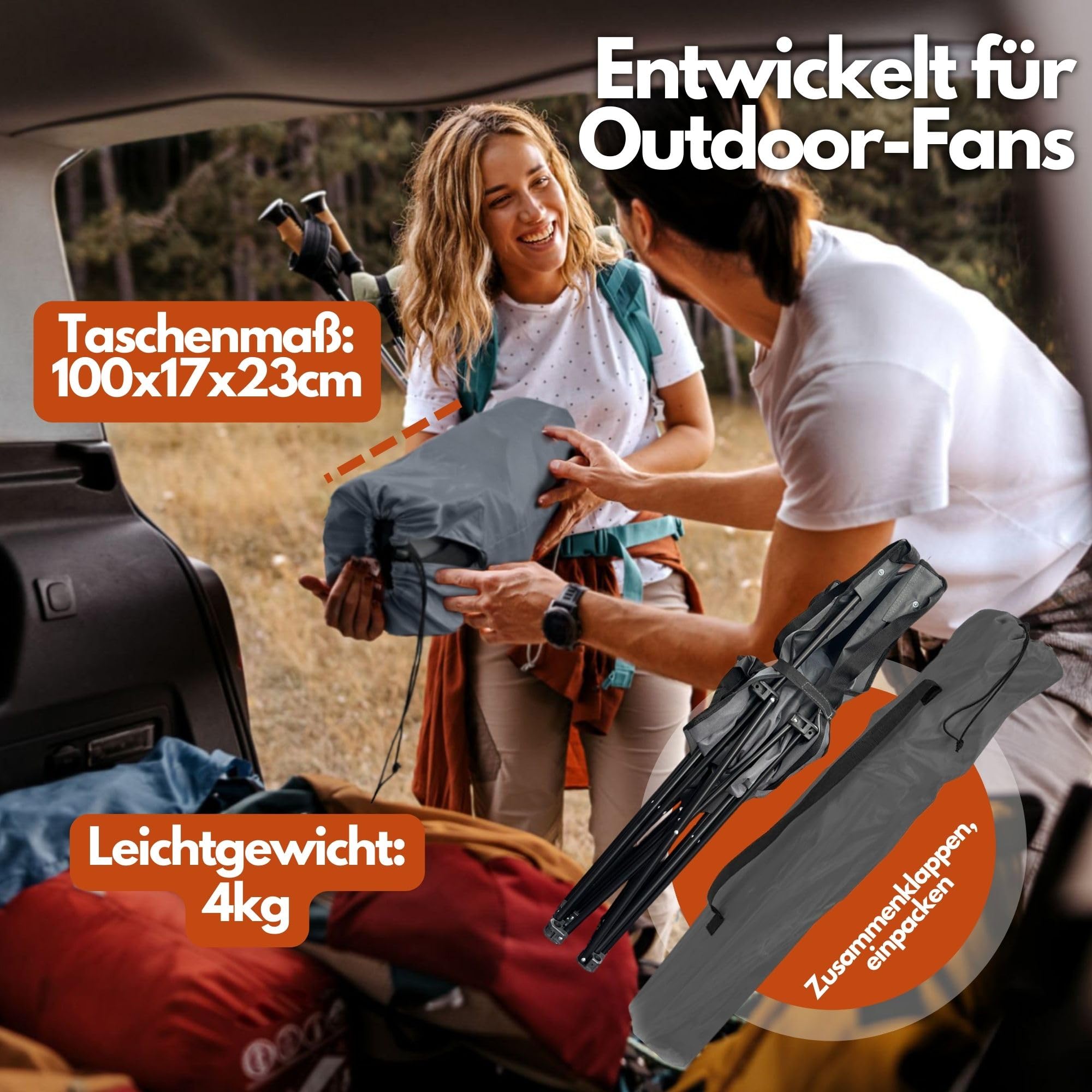 Camp Bed Campingliege, Anthrazit | Robust & Leicht, Schnell Aufgebaut, Tragkraft bis 150kg, Mit Tragetasche, Klappbar & Platzsparend