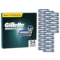 Gillette Mach3 Base 24 Lamette Di Ricambio Per Rasoio Barba Mach 3, Con Striscia Lubrificante Per Una Scorrevolezza Fluida , Lamette Gillette