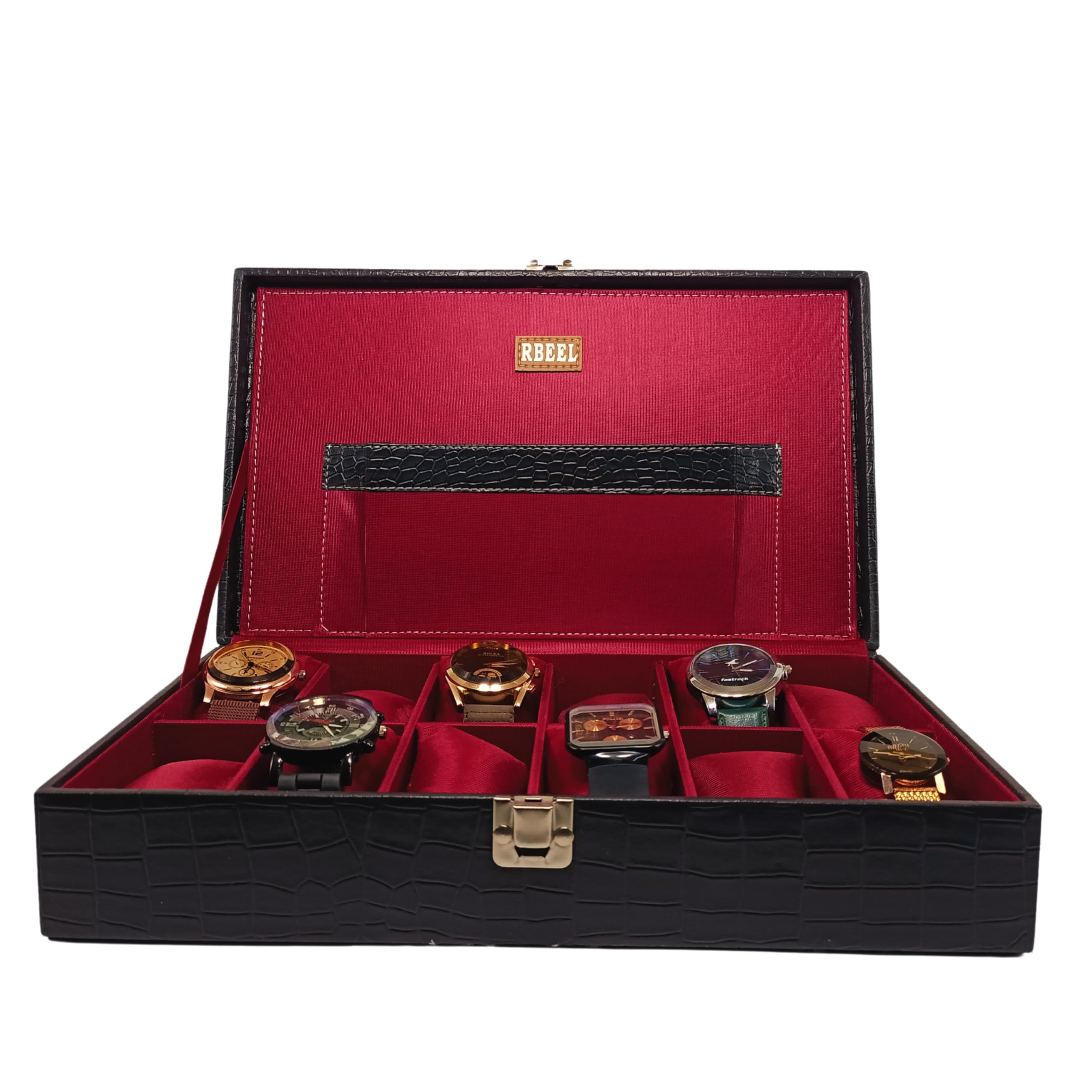RBEEL 12 Slots Watch Box Travel Case Luxury Leather Watch Storage Box Jewelry Collection Display Holder Organizer for Men Women (Black/Red) (B0D6NC42LV) Amazon Price History, Amazon Price Tracker