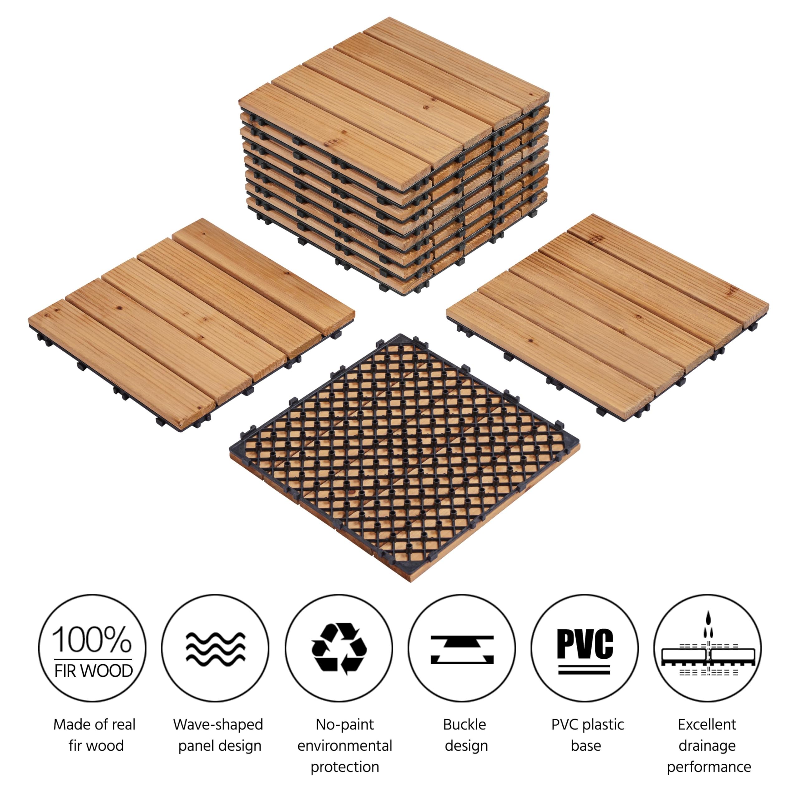 Yaheetech Piastrelle Esterno 30x30 cm 11 Pezzi Legno Pavimento Giardino ad Incastro 1 m² per Balcone Terrazza Patio Tagliabile Marrone