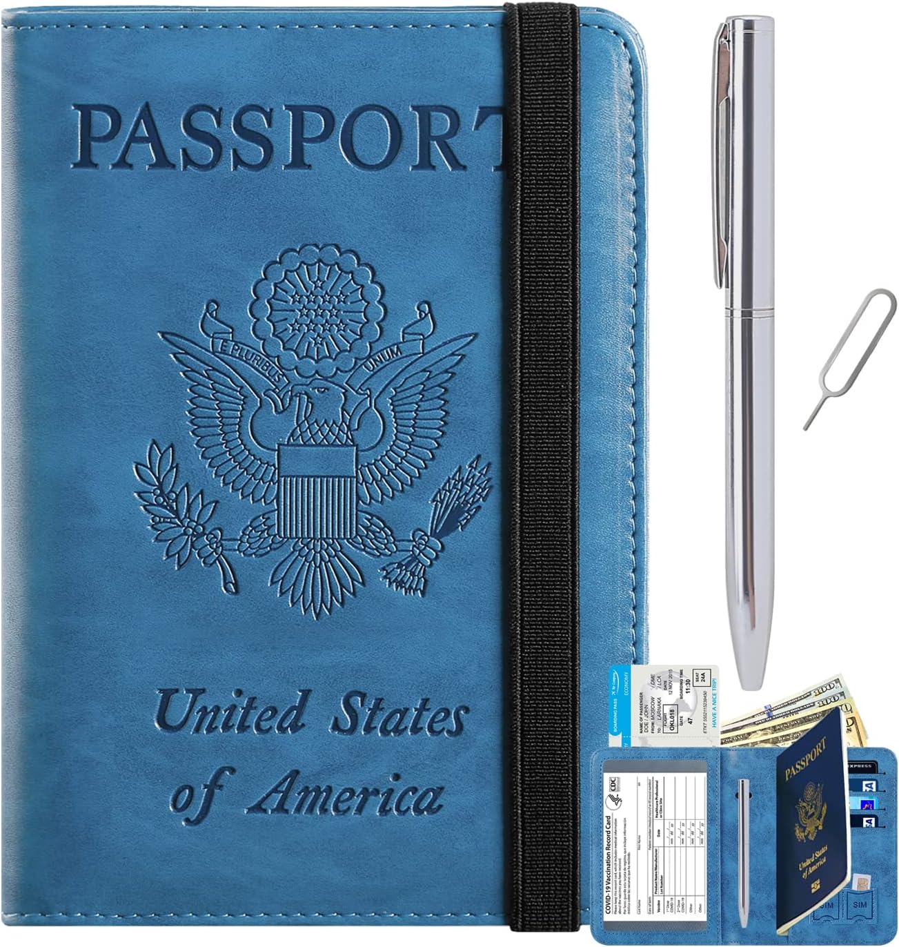  | Passport and Vaccine Card Holder Combo Passport Holder Cover Case Travel Wallet With Vaccination Card Slot (112#Blue) | Passport Covers