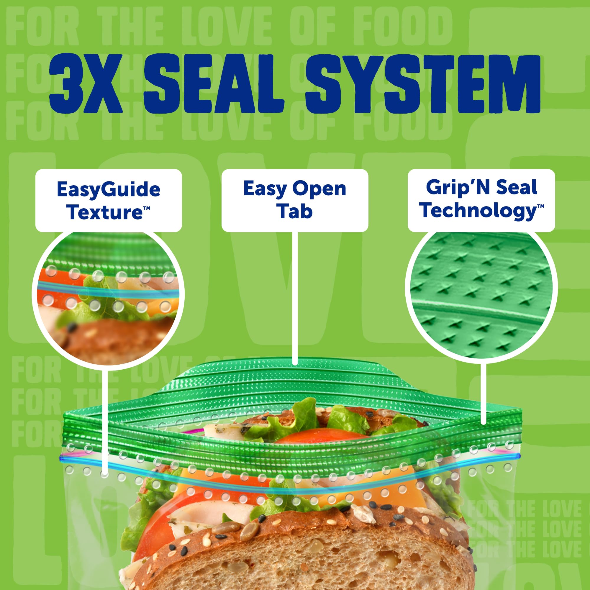 Ziploc Sacchetti per panini e snack con texture EasyGuide, sacchetti in plastica con tecnologia Grip 'n Seal, 270 sacchetti in totale