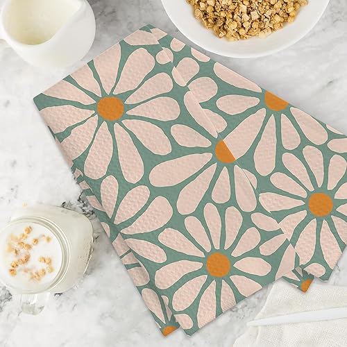 Miniatura 7 de Juego de 2 toallas de mano bohemias con diseño de margaritas y margaritas, juego de 2 toallas de baño absorbentes florales para cocina, cocina,