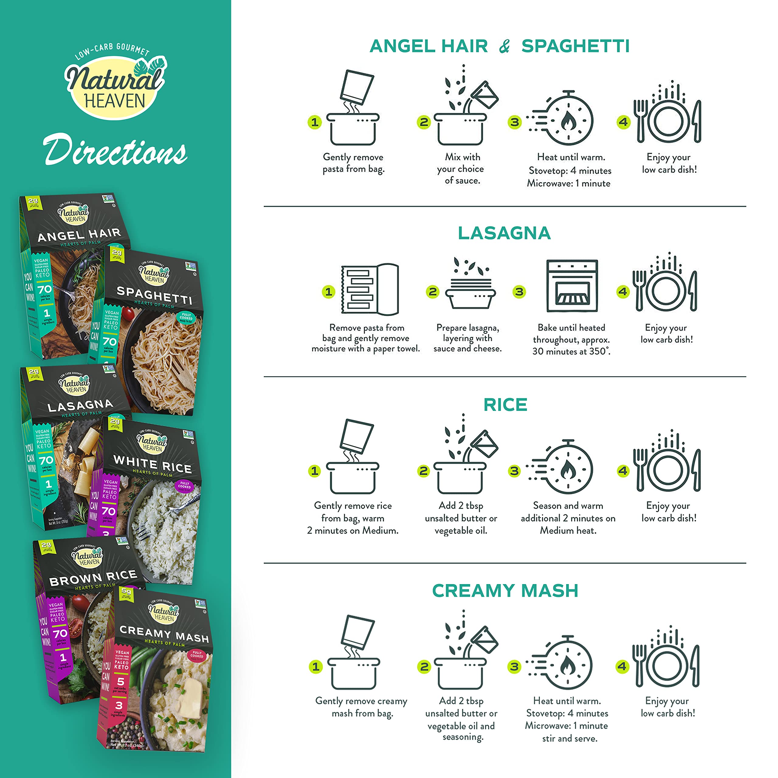 Natural Heaven Hearts of Palm Healthy Food Variety Pack Pasta And Rice