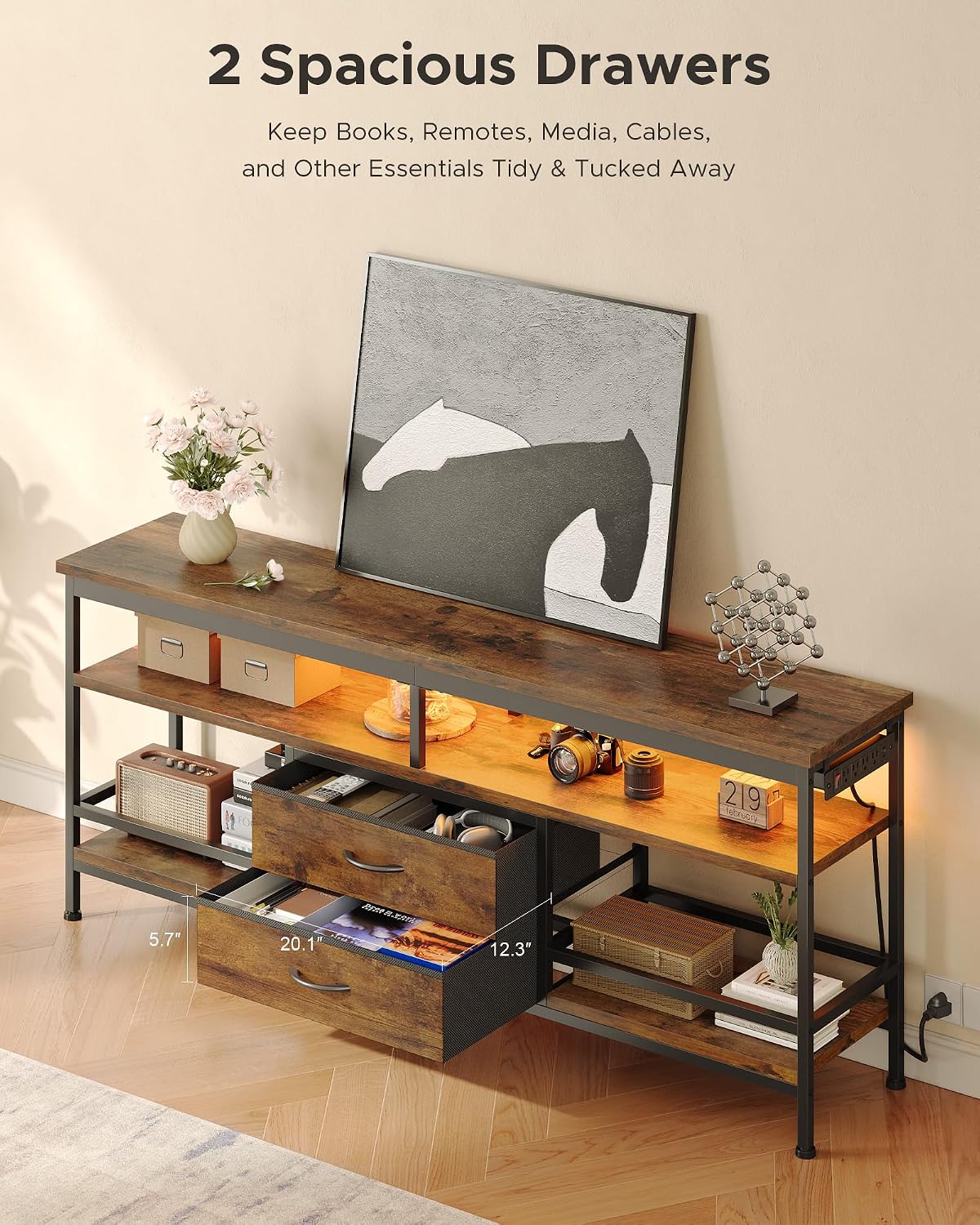 Lazzanto 63 Inch TV Stand, LED Entertainment Center for 55 to 75 Inch TVs