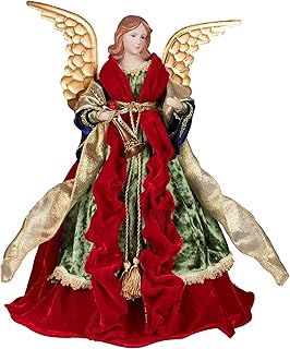 KI Store Large Angel Christmas Tree Topper 45cm Unlit Red Gold Angel Figurines Treetop for Christmas Decoration