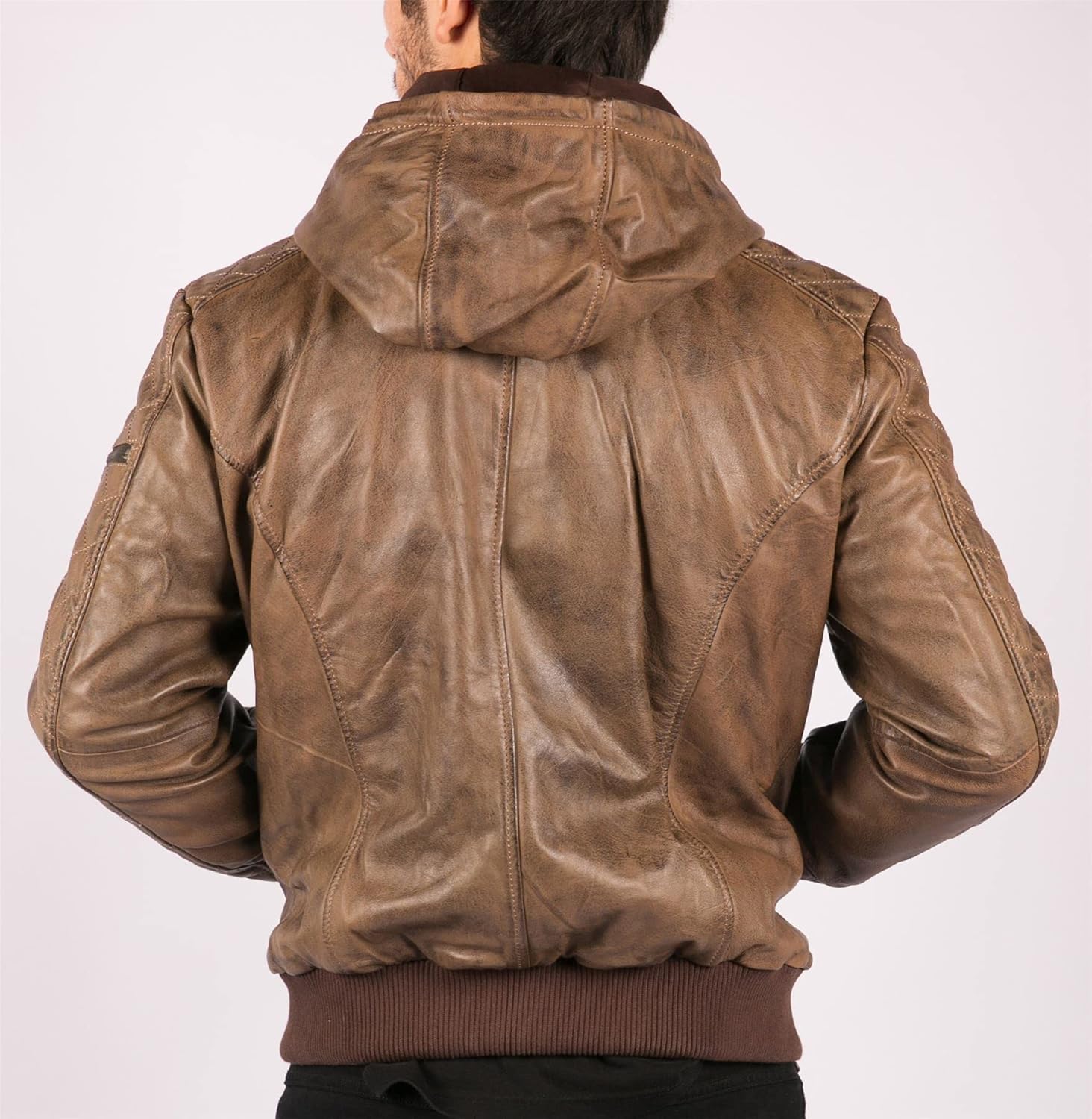 TruClothing Men's Bomber Jacket Outwear Windproof Winter Distressed Real Leather Jackets Coat Hood
