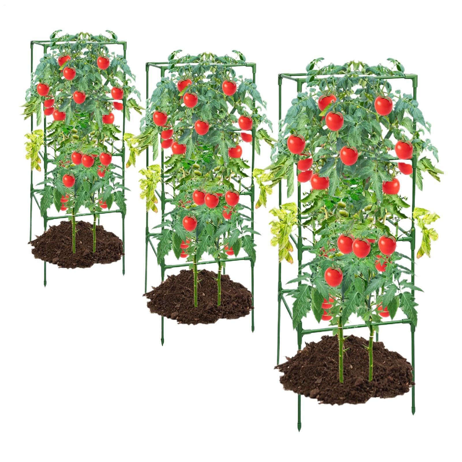 Entutorado para Tomates Soporte Cuadrado Ajustable en Altura de 3 Piezas | Tutor de Plantas Resistente para Judías Pepinos Verduras Rosas Peonías Macetas Bancal Elevado Jardín Patio Césped