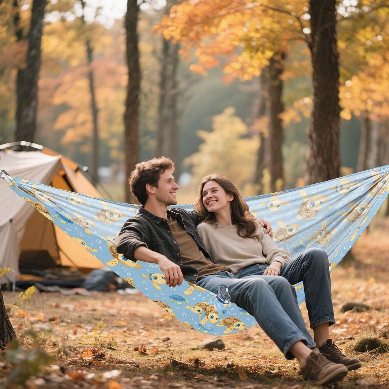 ALAZA Cute Sea Turtle Cartoon Camping Hammocks Single or 2 Person 500 lbs Portable Parachute Travel Hammock w/Tree Straps for Hiking Backpacking Indoor Outdoor