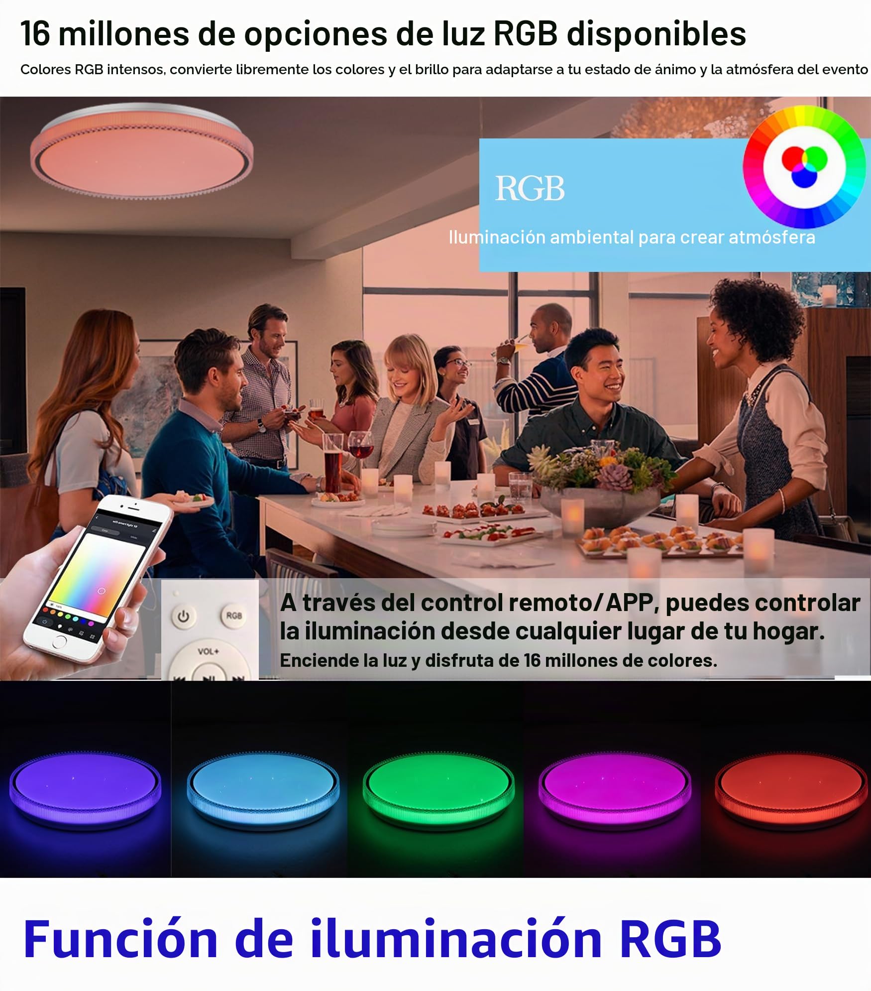 Lámpara de techo musical LED BZ de 40 cm, compatible con Alexa, altavoz Bluetooth incorporado, efecto de luz RGB, regulable, con control remoto