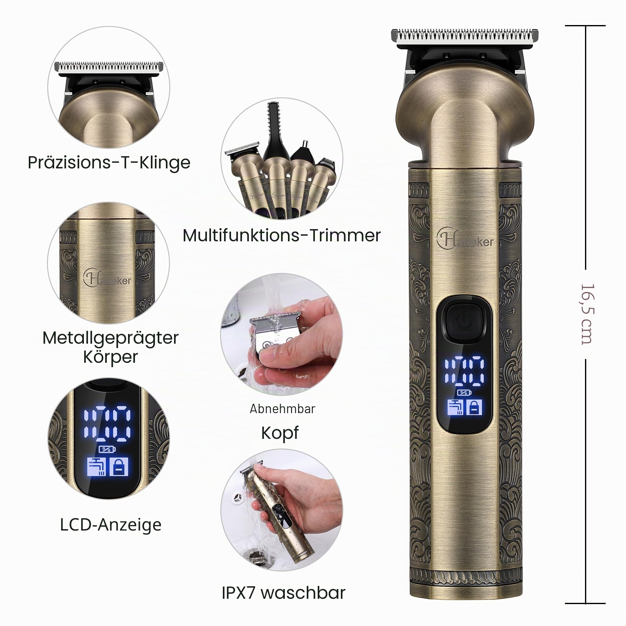 Hatteker Professionelle Haarschneidemaschine für Männer Bartschneider Schermaschine und Trimmer Set Wasserdicht T-Klinge Trimmer Schnurloses Grooming Kit Nase Körper Haarschneider Barber Clippers