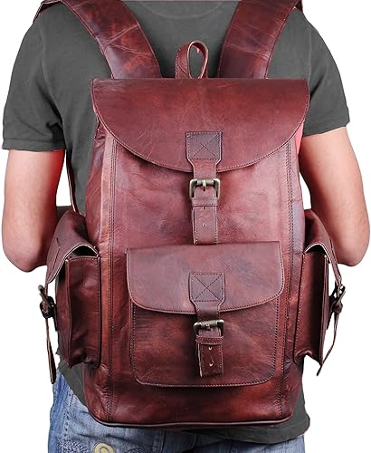 Miniatura 3 de HULSH Mochila vintage de cuero genuino para hombres y mujeres, mochila clásica retro para el hombro, bolsas de viaje de cuero para la universidad,