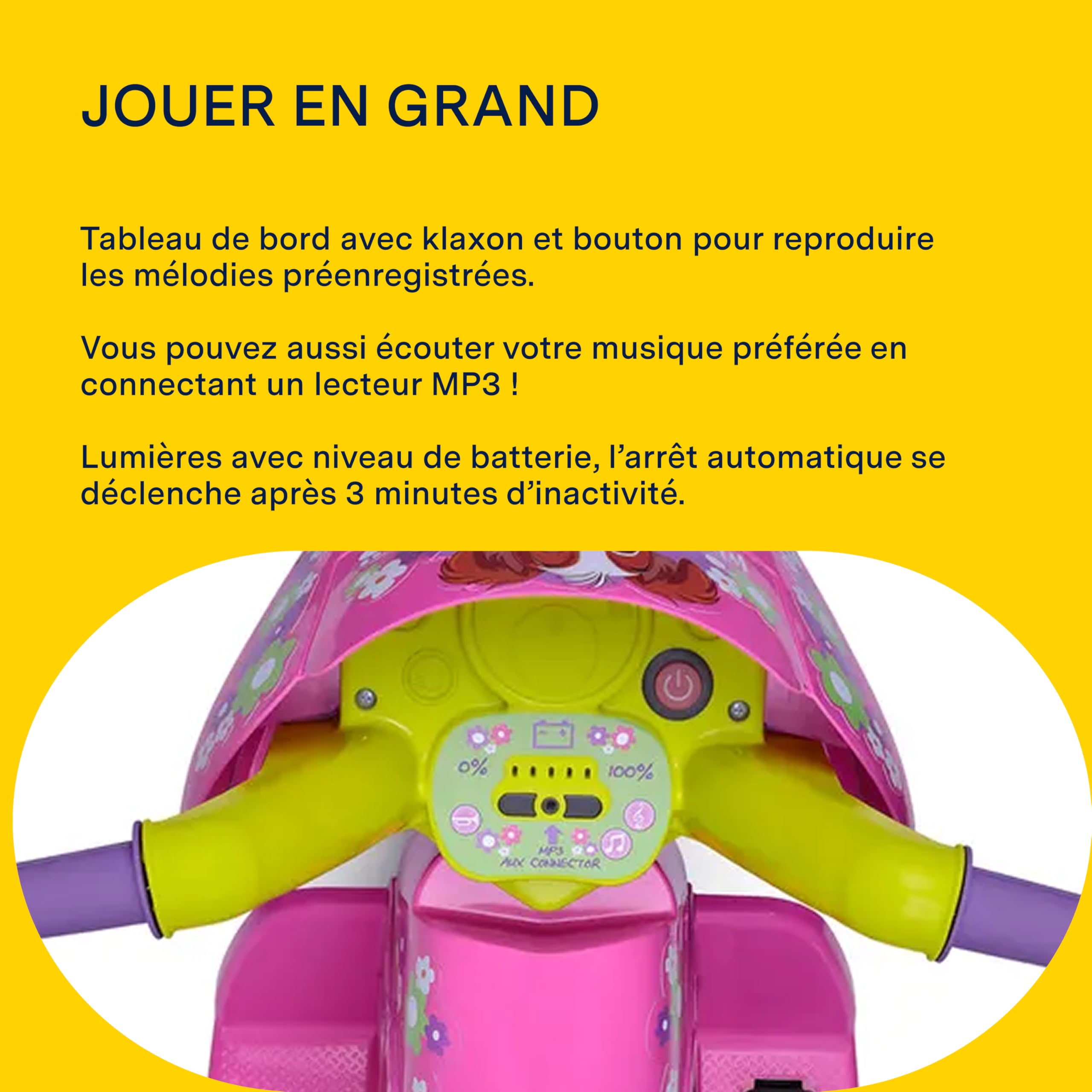 PEG Mini Puppy Moto Électrique pour Enfants dès 1 an, Batterie Rechargeable 6V, Phares LED, Klaxon et Musique, Vitesse 4 km/h, Deux Roues Motrices avec Profil