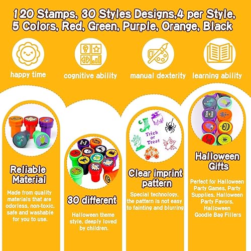 Miniatura 3 de 120 sellos surtidos de Navidad para niños, 25 diseños surtidos de sellos de tinta propia, regalos de fiesta de truco o trato, sellos, rellenos de