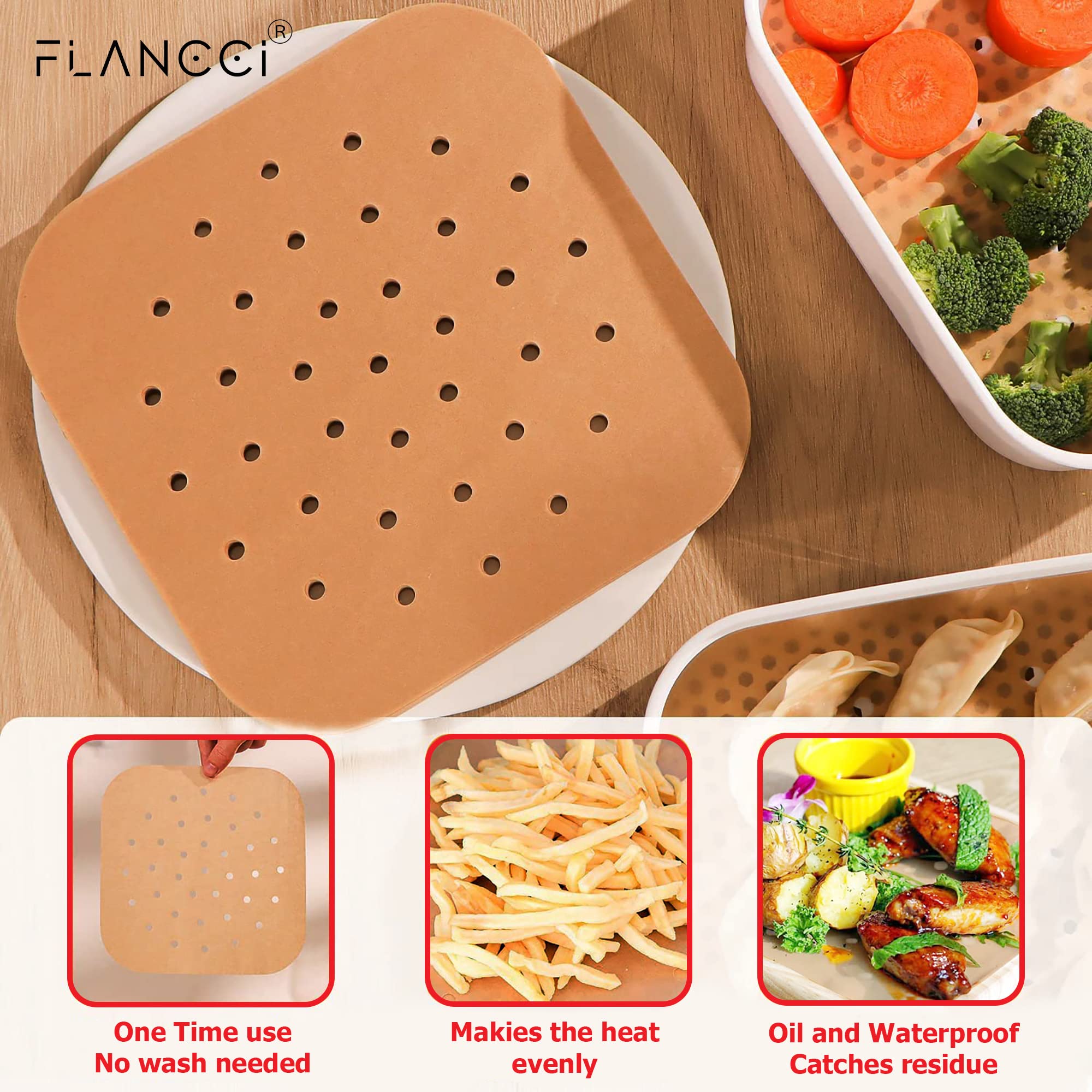 Air Fryer Liner Square Pergament Paper Pack of 100 8.5" Square Air Fryer Zubehör Einweg-Ofeneinlagen für den Boden des Ofens Airfryer Pergamentpapier zum Backen